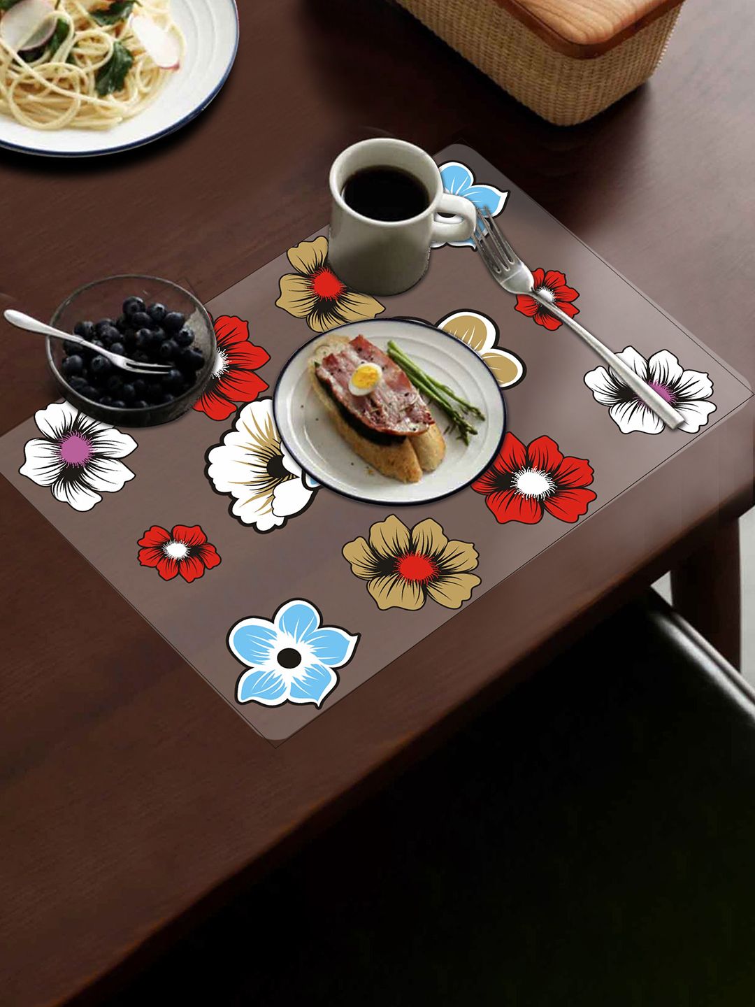 Dakshya Industries Blossom Blue & Red 4 Pieces Printed Rectangle Table Placemats-picture-39