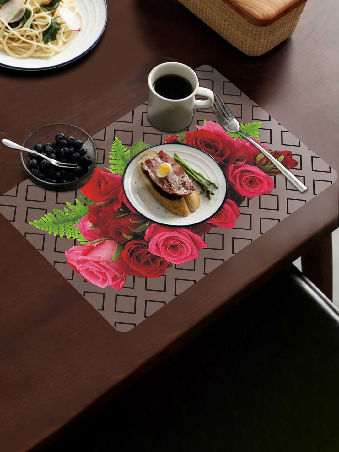 Dakshya Industries Blossom White & Red 4 Pieces Floral Printed Waterproof Table Placemats-picture-15