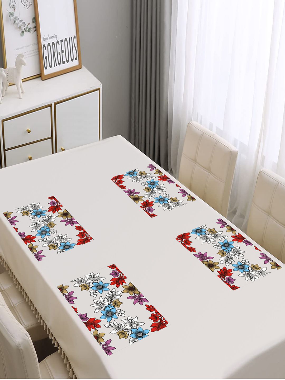 Dakshya Industries Blossom Blue & Red 4 Pieces Printed Rectangle Table Placemats-picture-40
