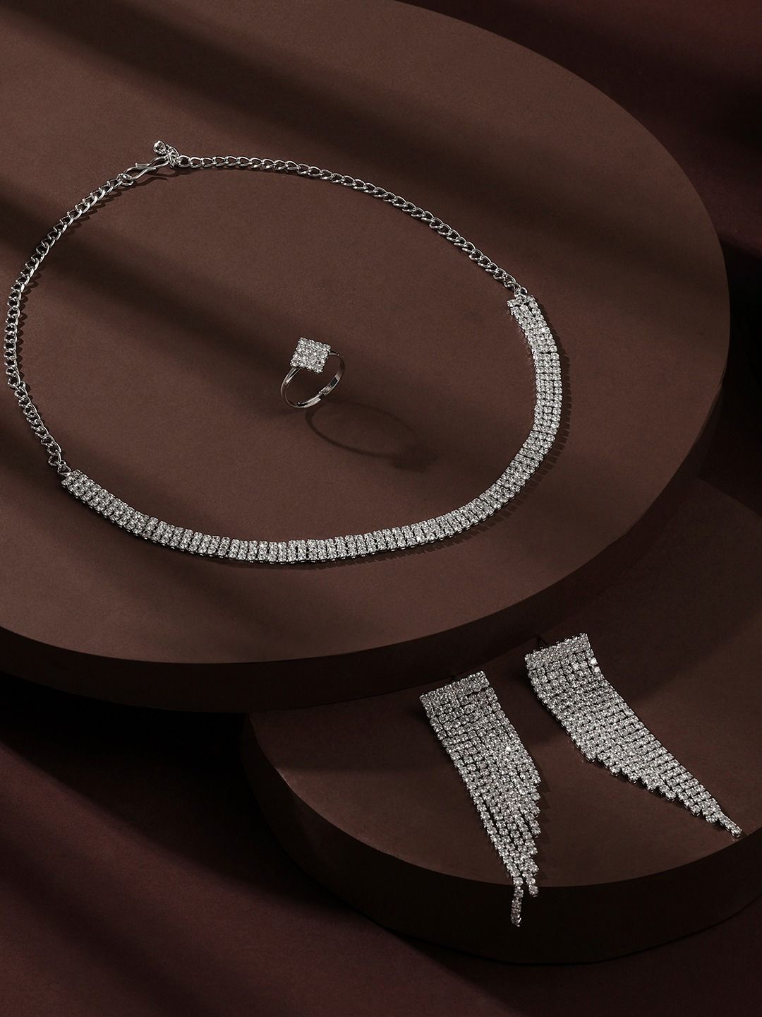 Zaveri Pearls Silver-Plated Austrian Diamond-Studded & Beaded Jewellery Set-picture-26