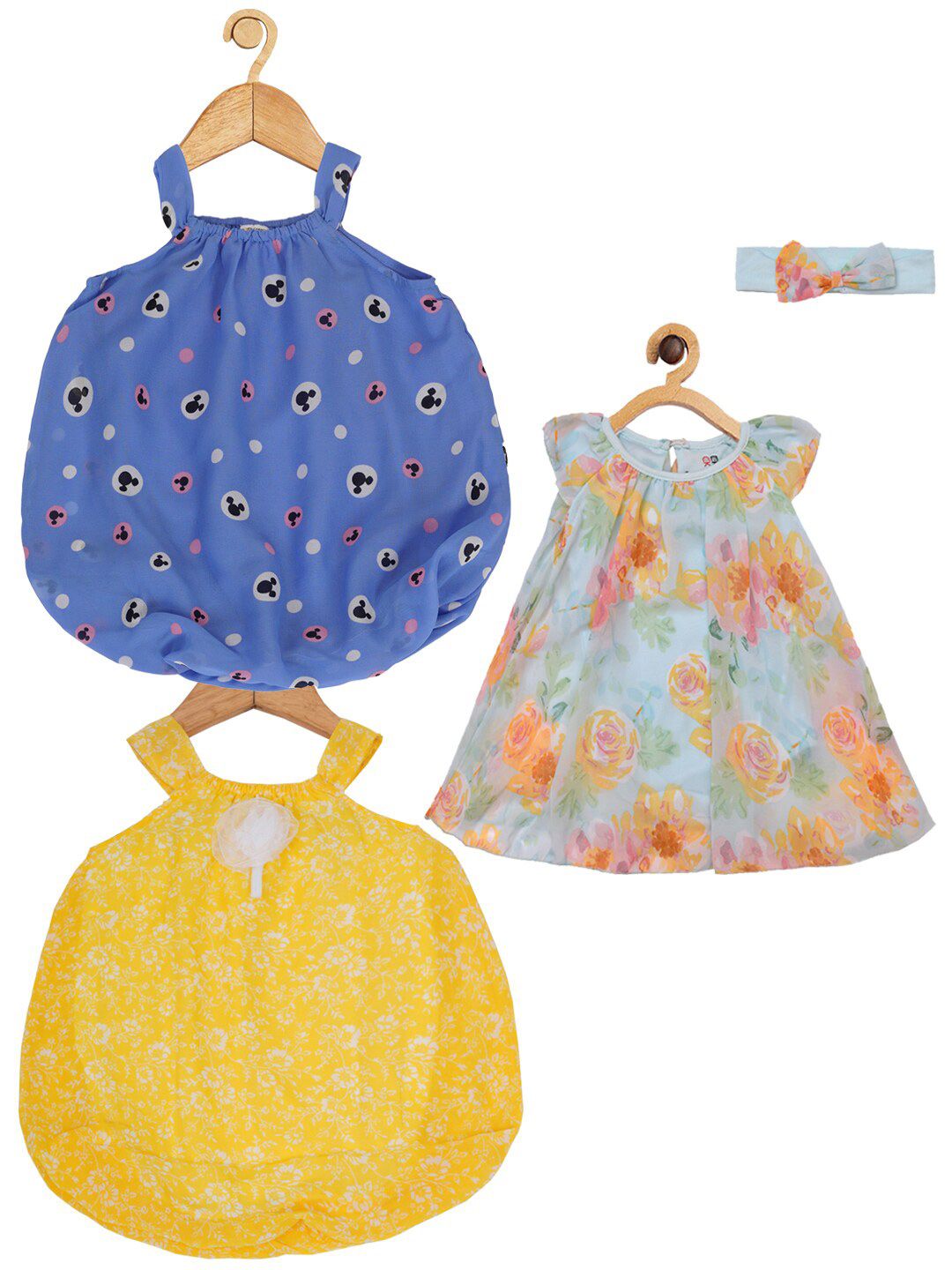 Creative Kids Infant Girls Pack Of 3 Floral Printed Balloon Romper Dresses-picture-53