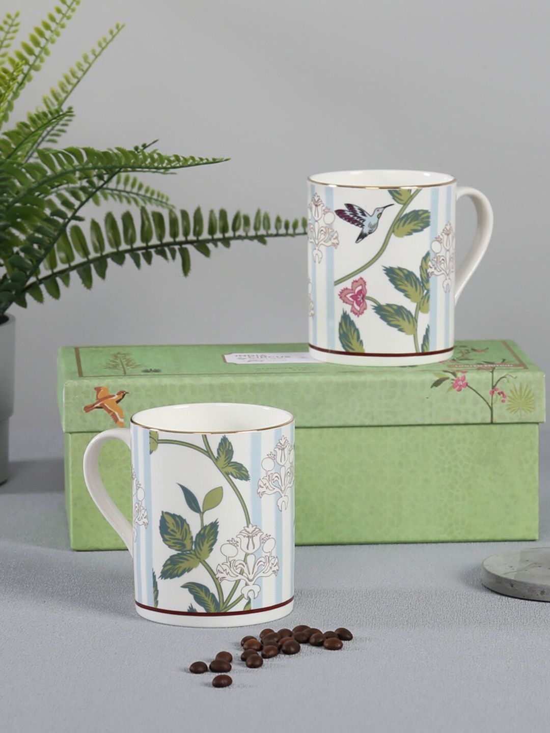 India Circus White & Green 2 Pieces Printed Bone China Glossy Mugs 360ml each-image-33