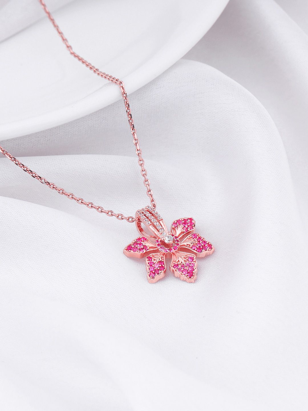 GIVA 925 Sterling Silver Rose Gold Plated Stone-Studded Pendant With Chain-picture-16