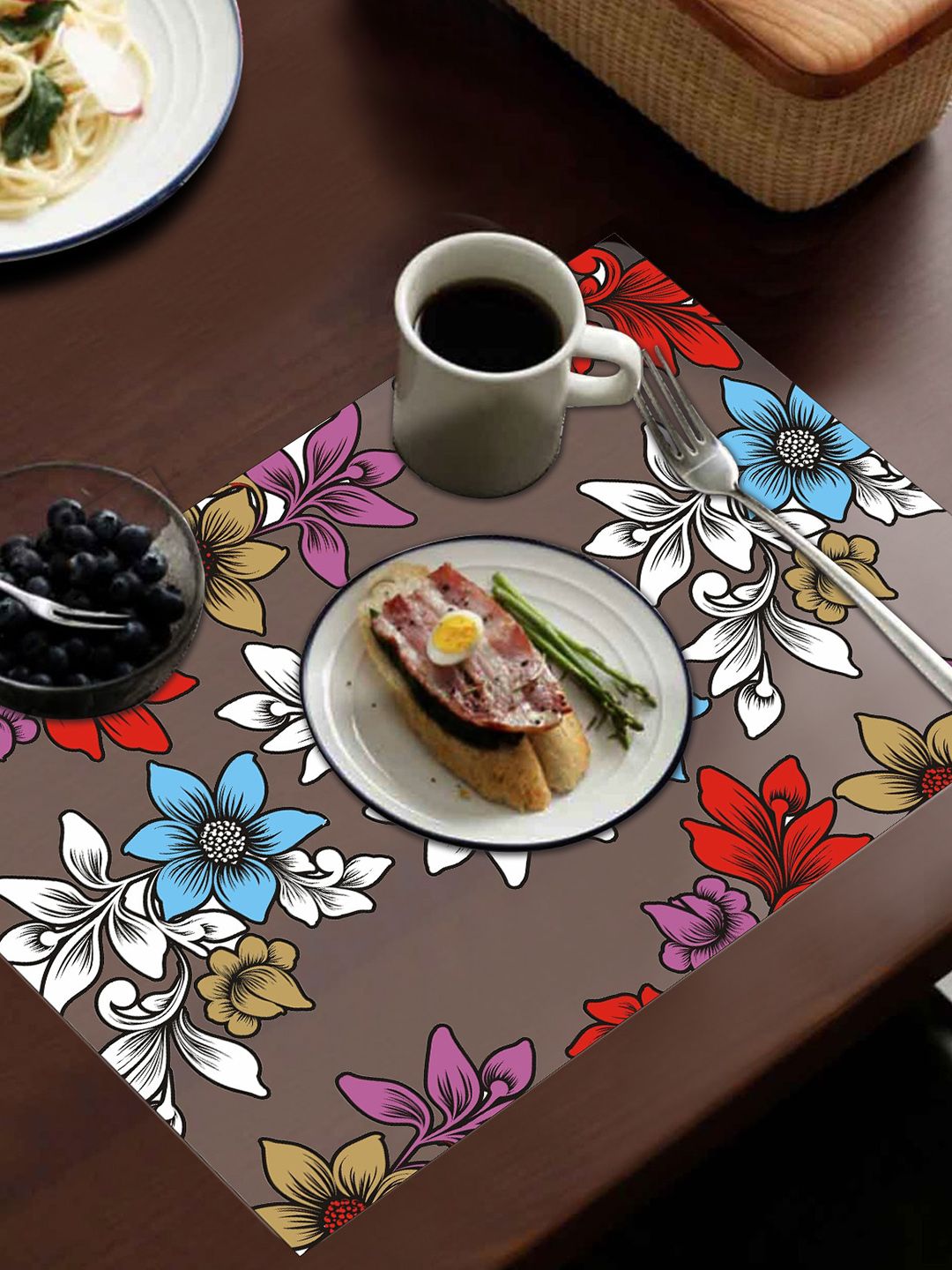 Dakshya Industries White & Blue 4-Pcs Floral Printed Fridge Mats-image-9