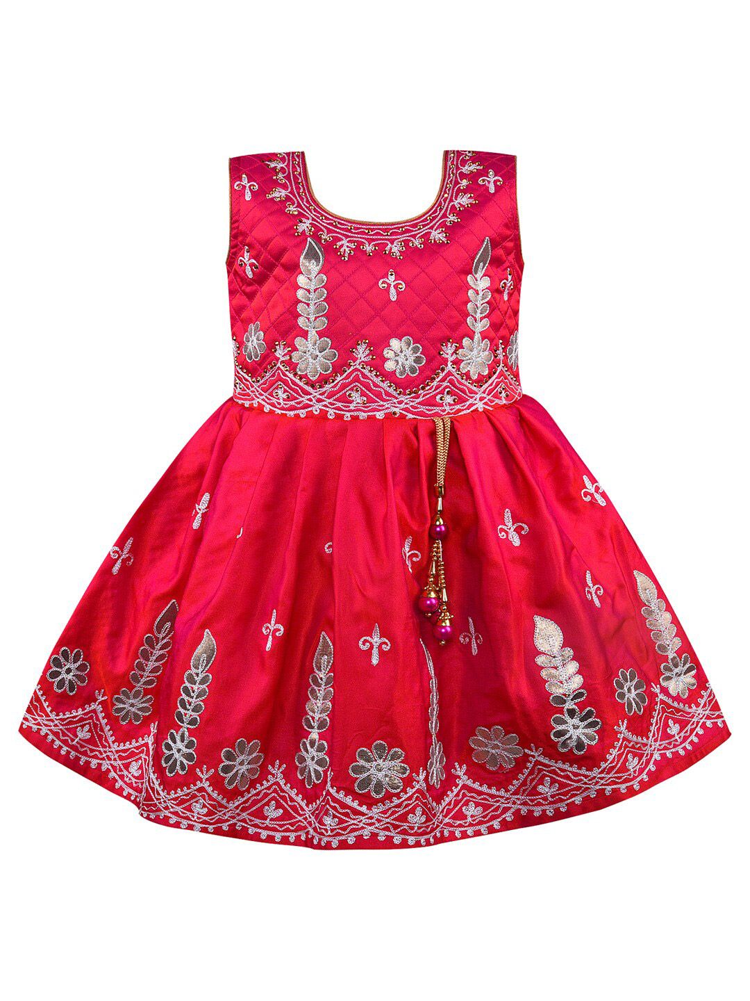 Wish Karo Red Floral Satin Fit & Flare Dress-picture-39