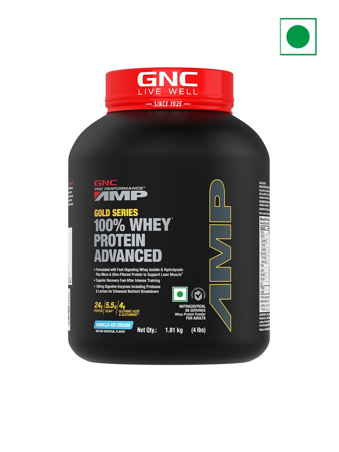 GNC AMP Gold Series 100% Whey Protein Advanced - Vanilla Ice Cream - 1.81 kg