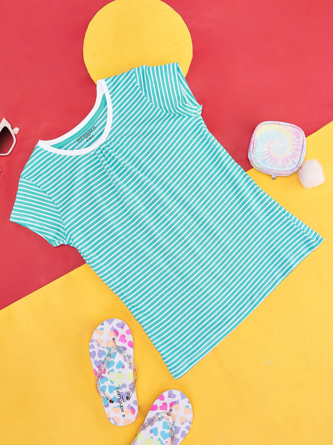 Pantaloons Junior Girls Striped Cap Sleeve Cotton Casual T-shirt-picture-39