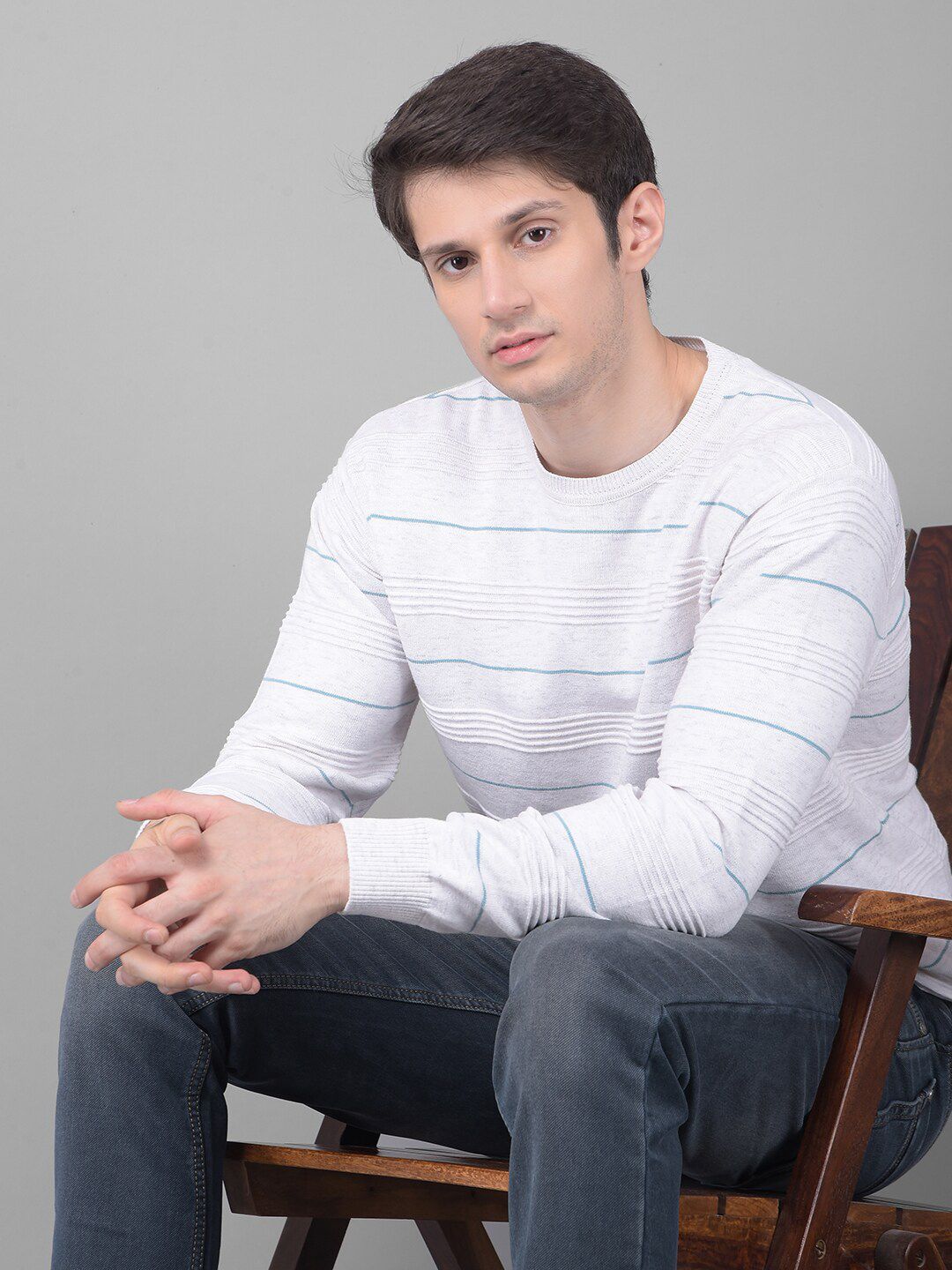 Crimsoune Club Striped Ribbed Pure Cotton Pullover Sweater