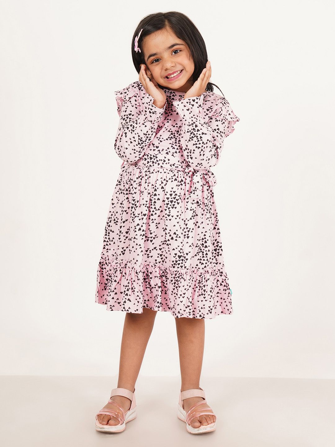 JusCubs Girls Conversational Printed Bell Sleeves Ruffles Cotton A-Line Dress-picture-33