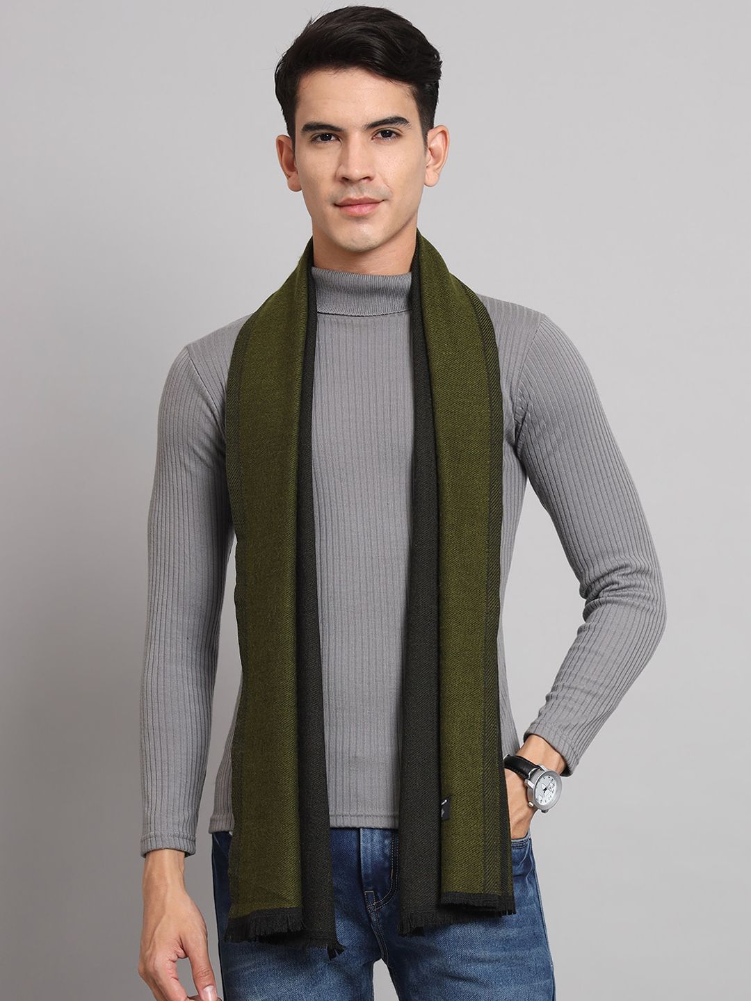 HANDICRAFT PALACE Colourblocked Woollen Muffler-image-2
