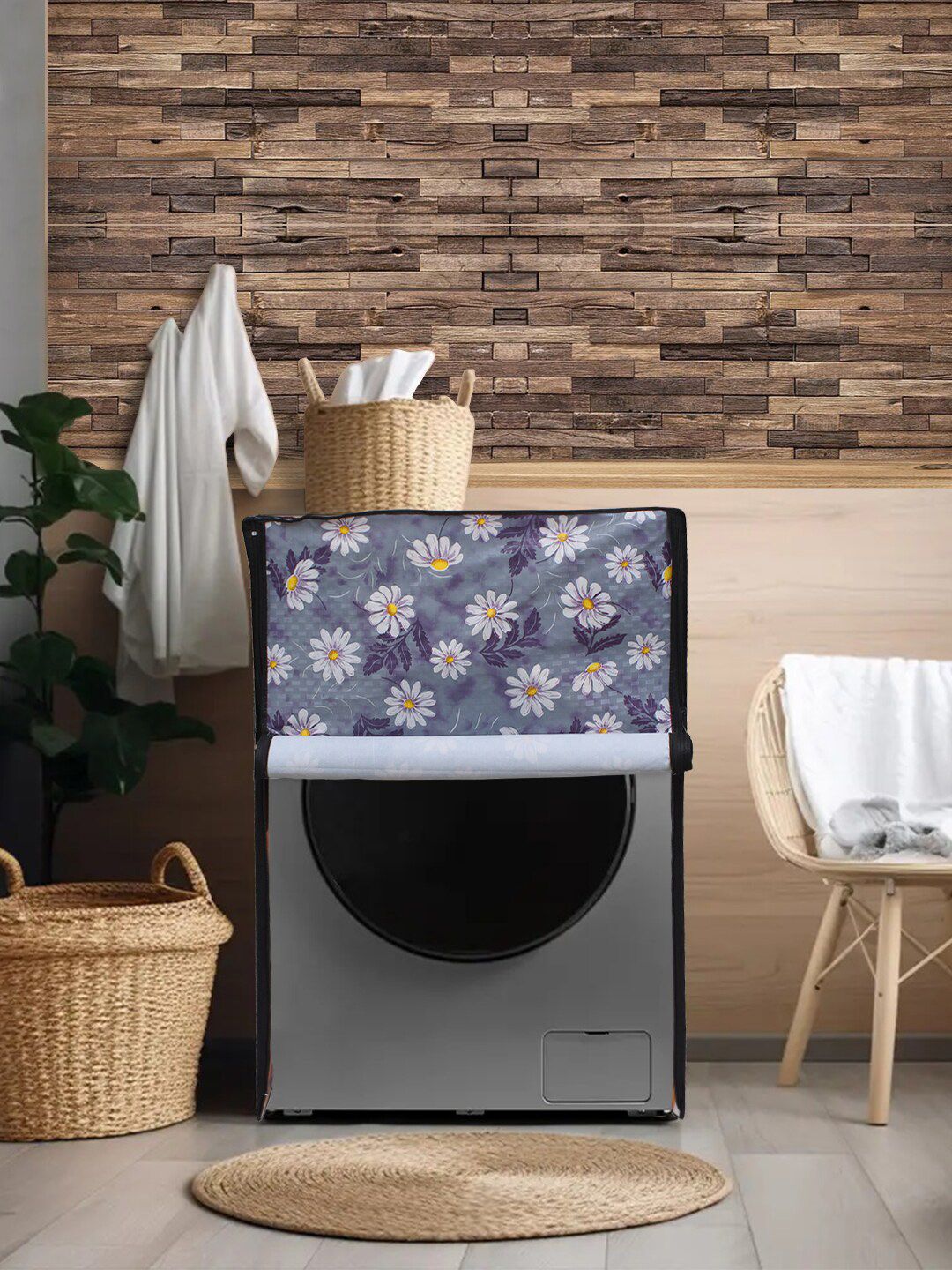 DREAM CARE Grey Floral Printed Waterproof & Dustproof Front Load Washing Machine Cover-image-2