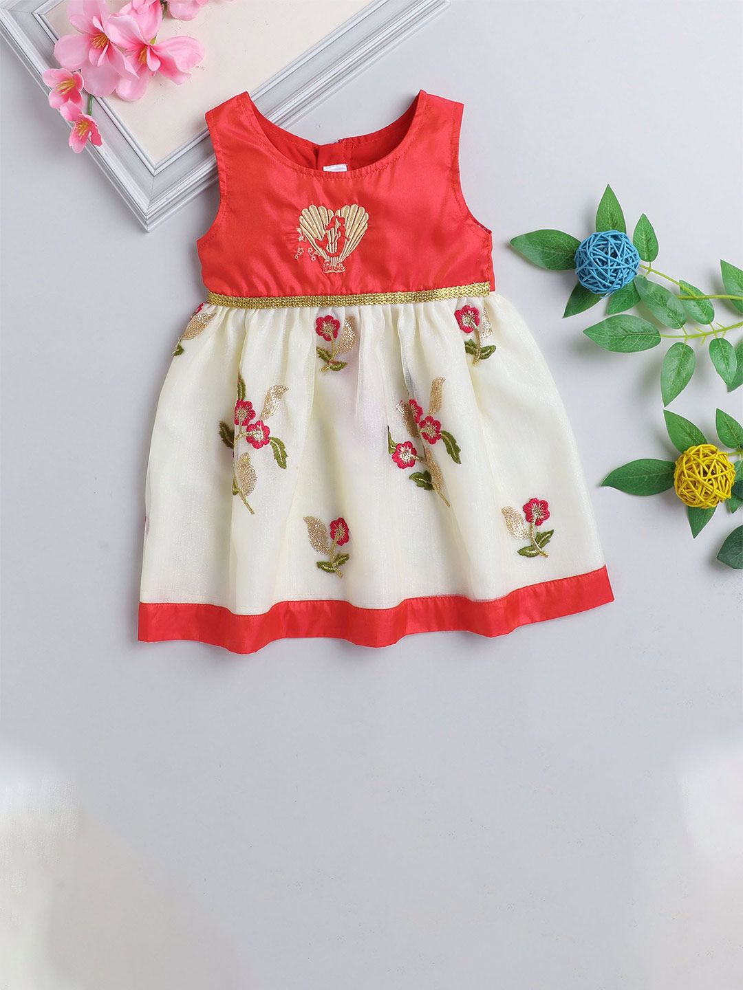 MANY FROCKS & Girls Floral Embroidered Sequined Net Fit & Flare Dress-picture-19