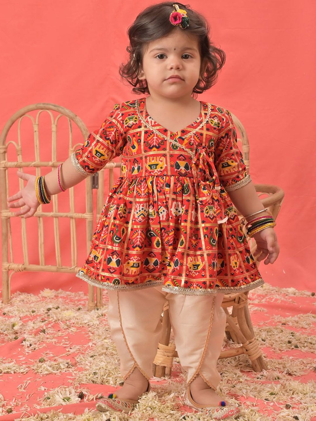 VASTRAMAY Girls Ethnic Motifs Printed Angrakha Kurta With Dhoti Pants-image-24