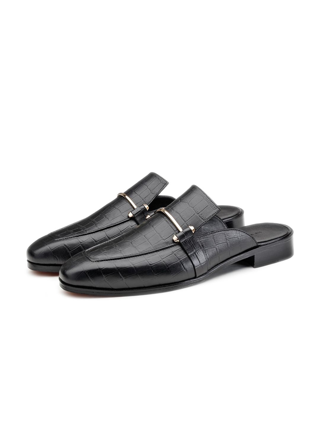 SHUTIQ Men Textured Buckled Leather Mules-image-43