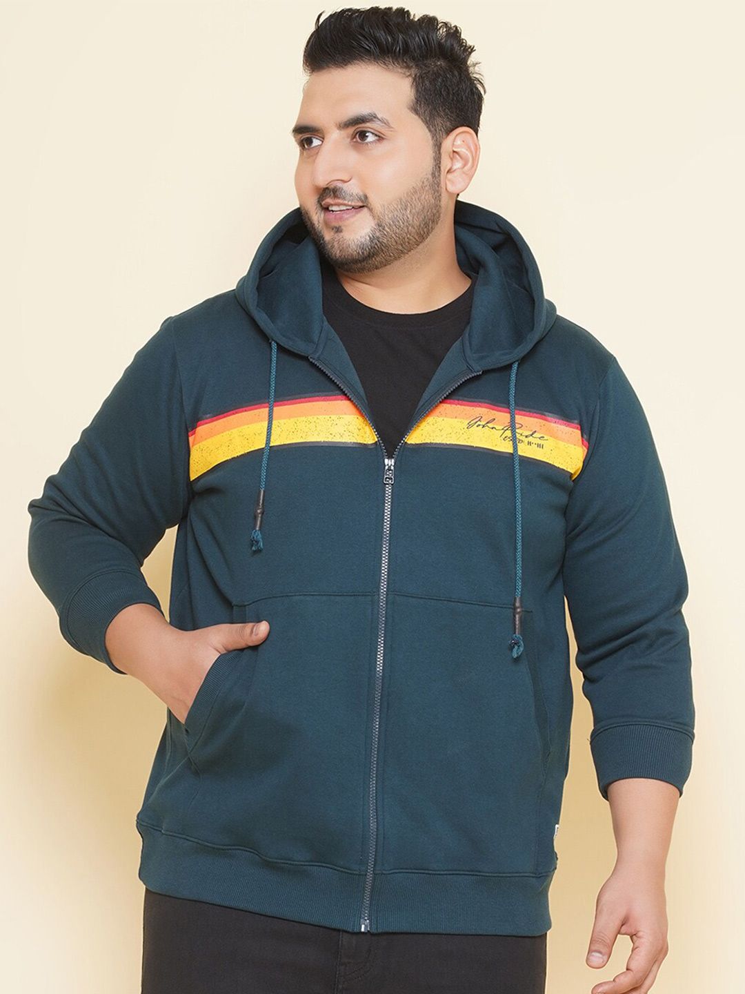John Pride Plus Size Hooded Fleece Front Open Sweatshirt-image-22