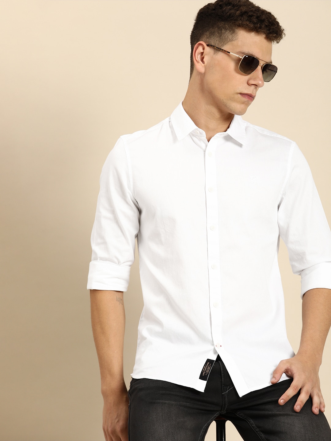 Being Human Slim Fit Solid Opaque Pure Cotton Casual Shirt