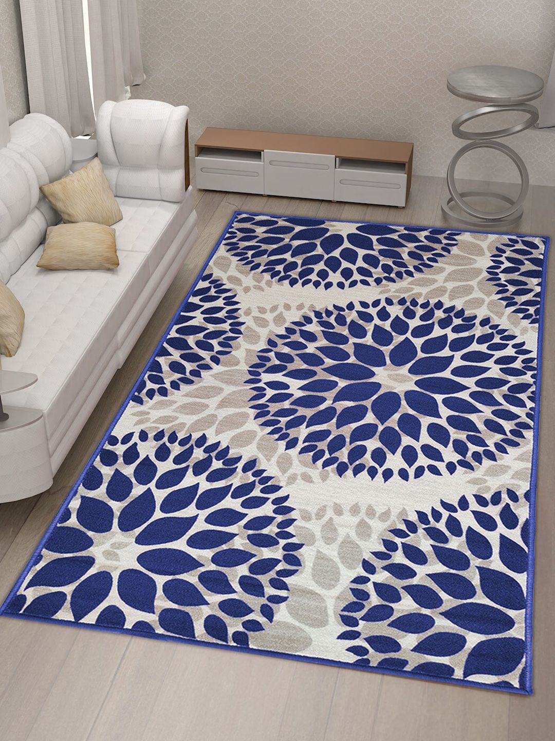 Athom Living Grey & Blue Printed Anti-Skid Carpet-image-19