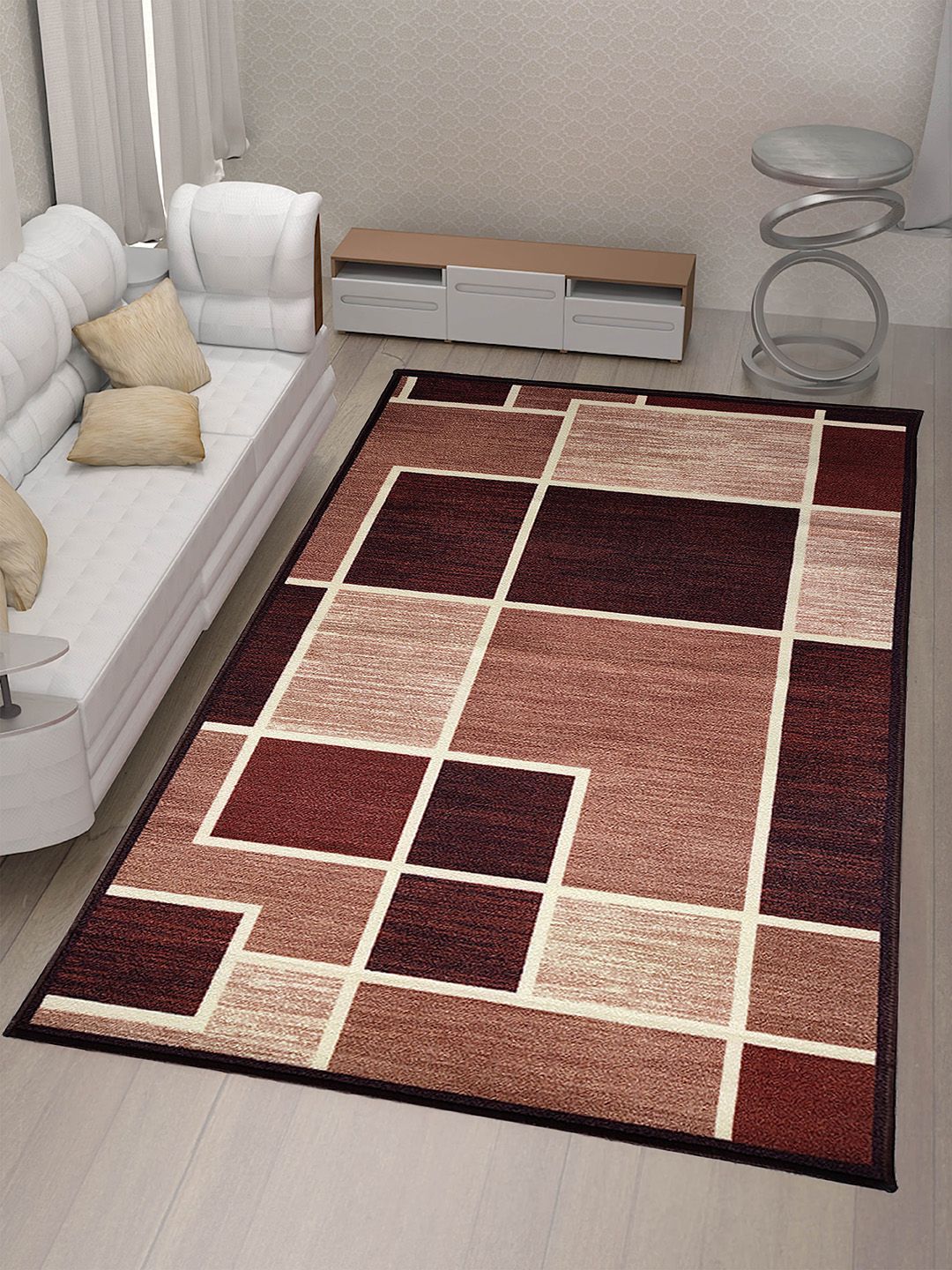 Athom Living Trendz Brown & Beige Box It Up Design Premium Anti-Skid Rectangular Carpet-image-17