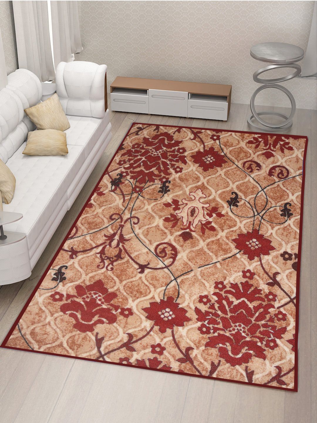 Athom Living Beige & Red Printed Anti-Skid Carpet-image-32