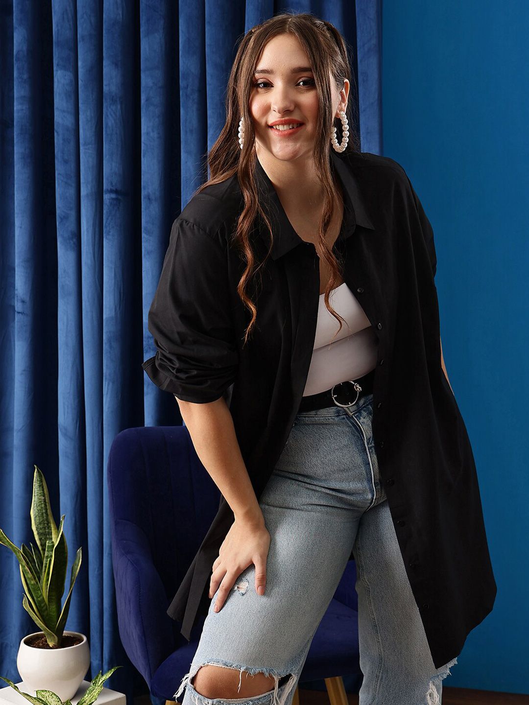 CURVY STREET Comfort Spread Collar Oversized Pure Cotton Shirt-picture-21