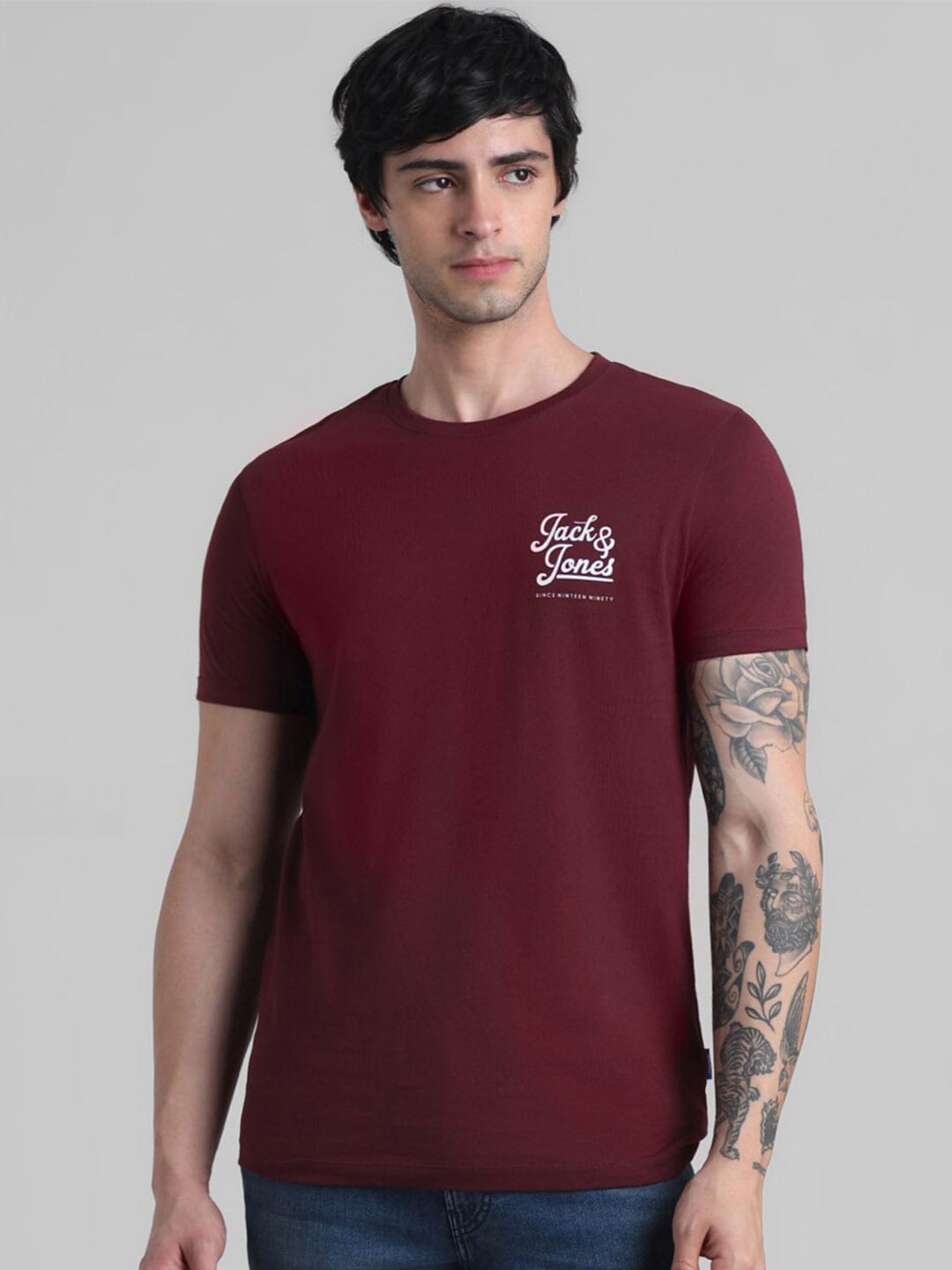 Jack & Jones Round Neck Slim Fit Pure Cotton T-shirt