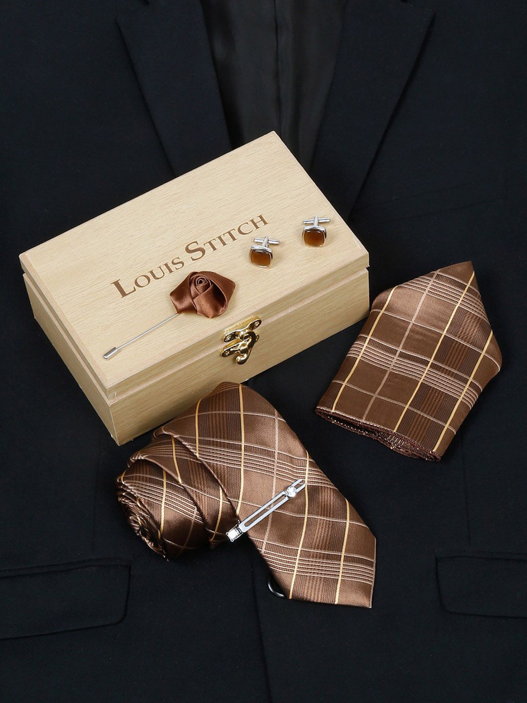 LOUIS STITCH Checked Silk Accessory Gift Set-picture-56