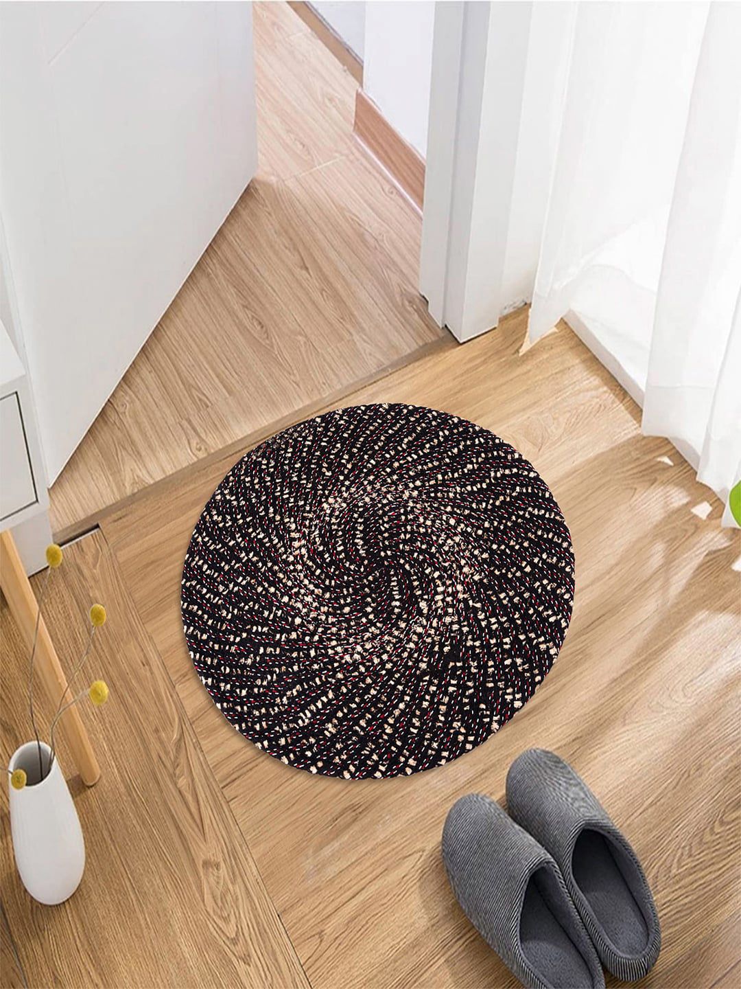 Kuber Industries 2 Pcs Brown & Beige Woven Design Cotton Reversible Round Doormats-picture-18