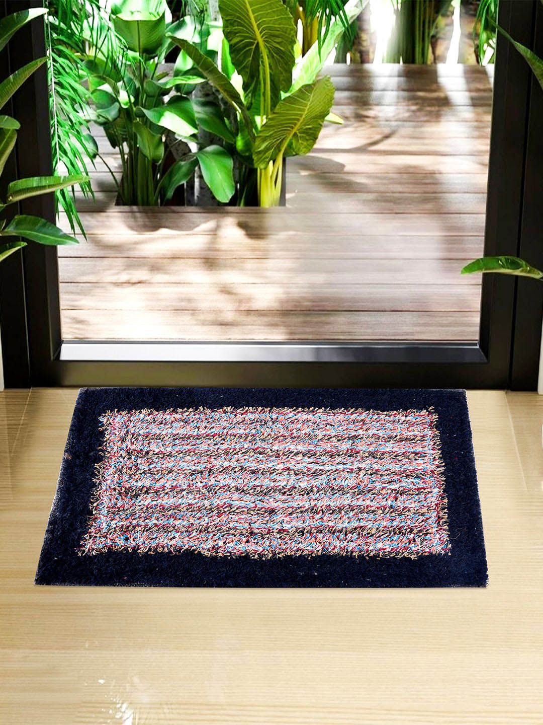 Kuber Industries Blue & White 2 Pieces Woven Design Dust Trapper Cotton Doormats-image-44