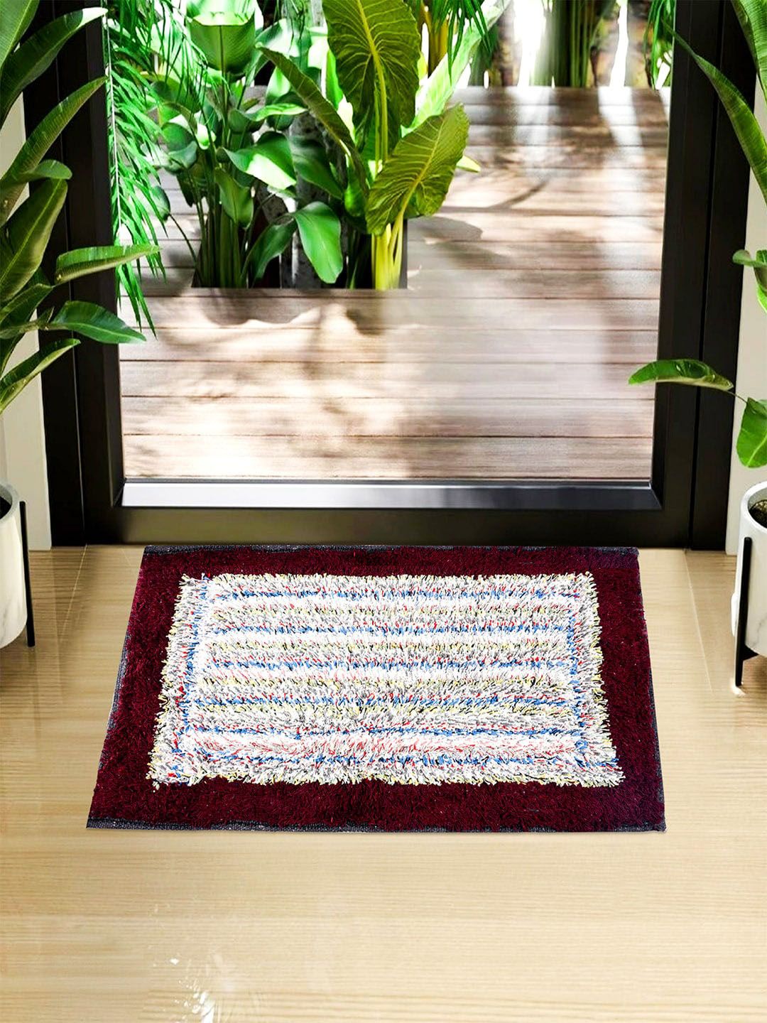 Kuber Industries Maroon & White 2-Pieces Woven Design Cotton Border Doormats-picture-25