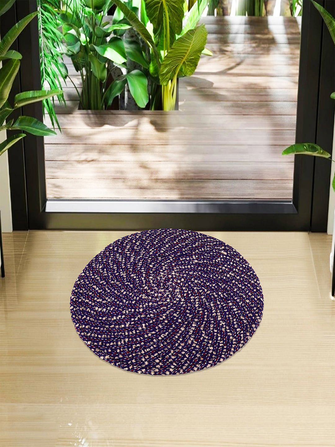 Kuber Industries Blue & Brown 2 Pcs Cotton Reversible Round Doormats-picture-30