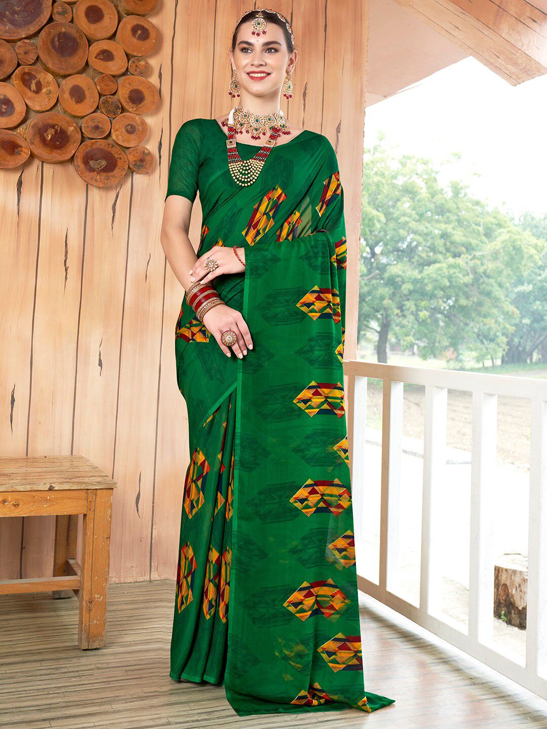 anouk rustic Anouk Green Geometric Printed Saree-picture-24