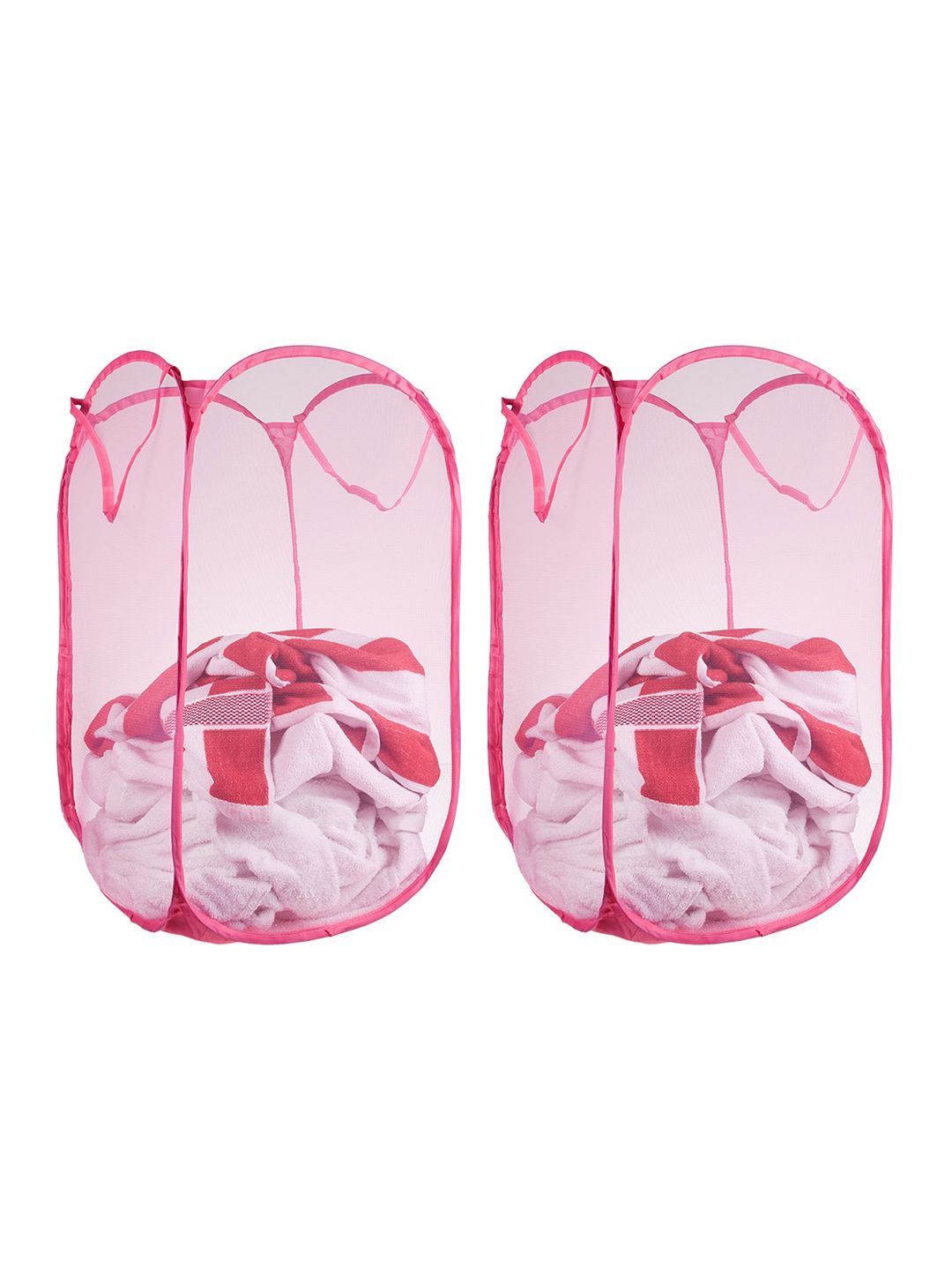 Kuber Industries Pink 2 Pieces Net Foldable Laundry Bags-picture-45