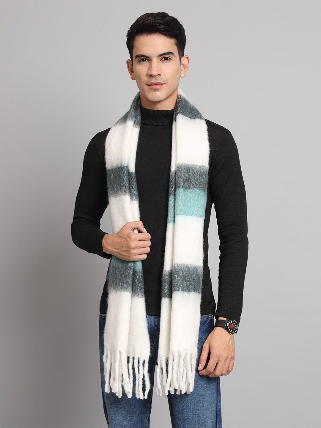 HANDICRAFT PALACE Colourblocked Reversible Acrylic Muffler-image-27