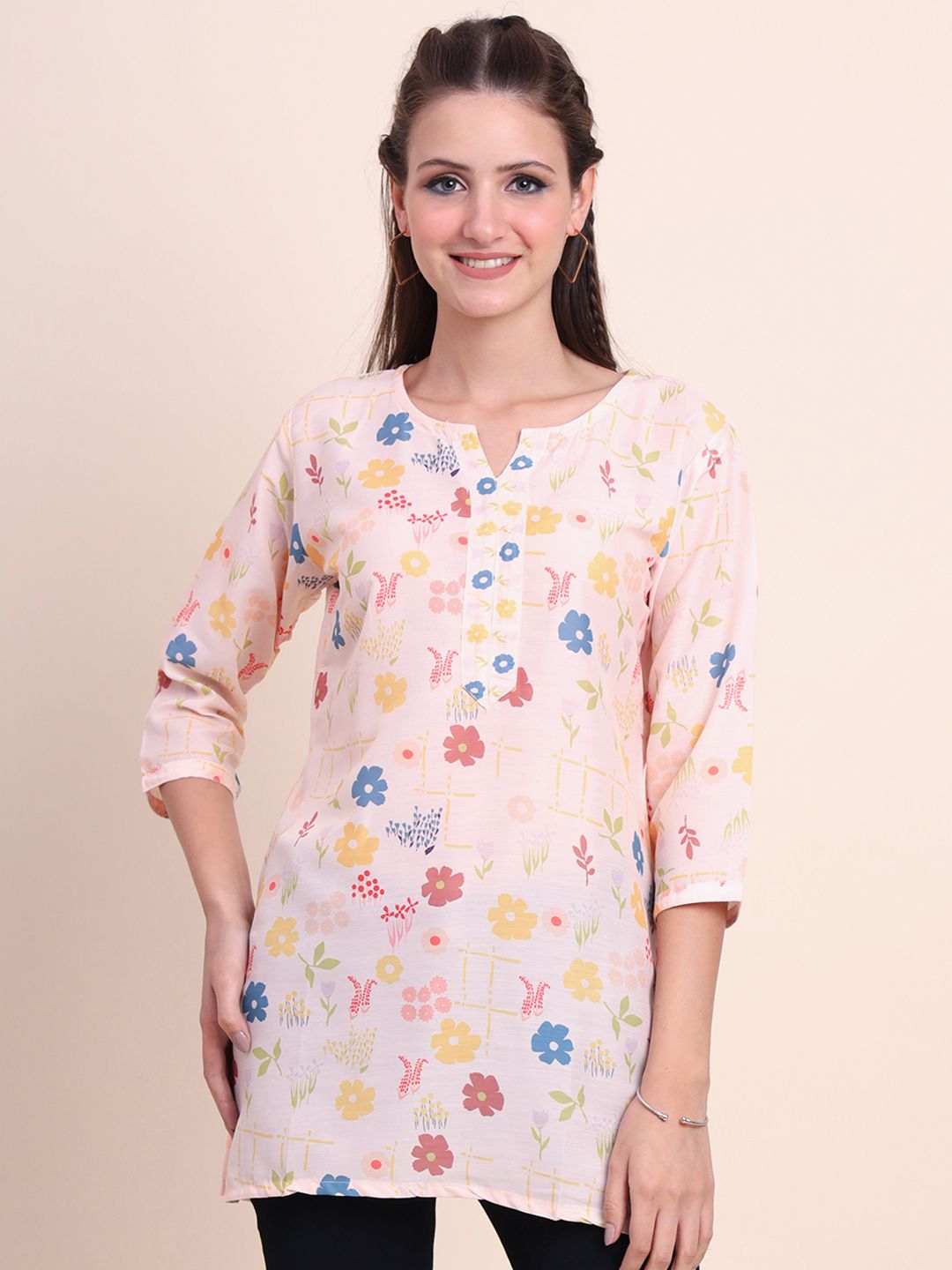 VAIRAGEE Floral Printed Round Neck A-Line Kurti-picture-12