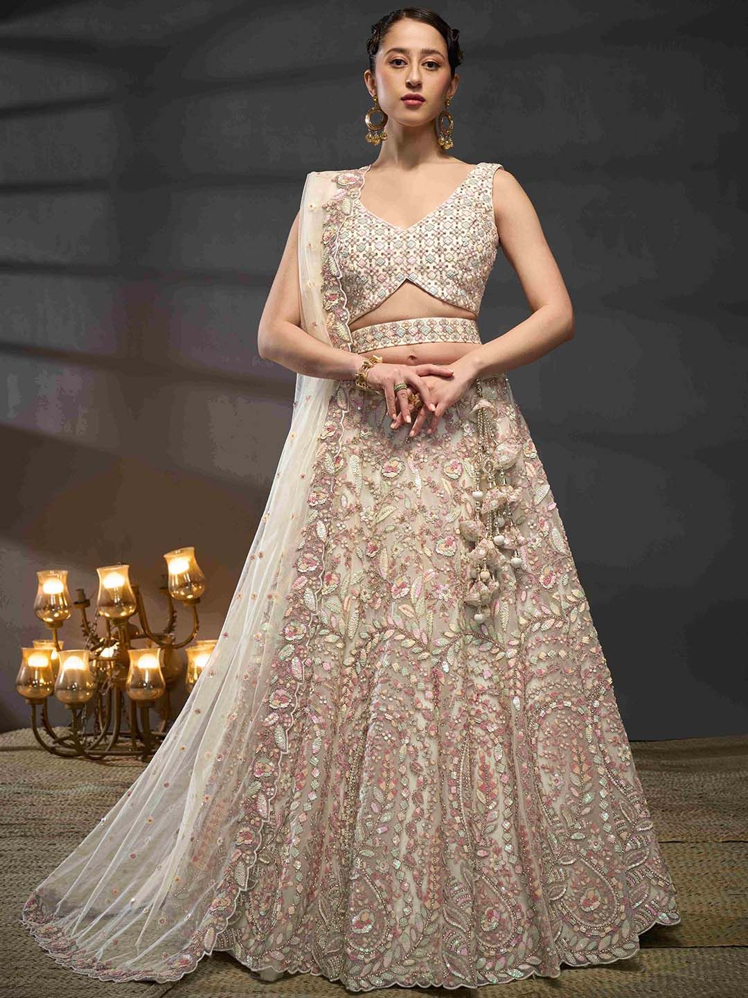 panchhi Embroidered Sequinned Semi-Stitched Lehenga & Unstitched Blouse With Dupatta-image-11