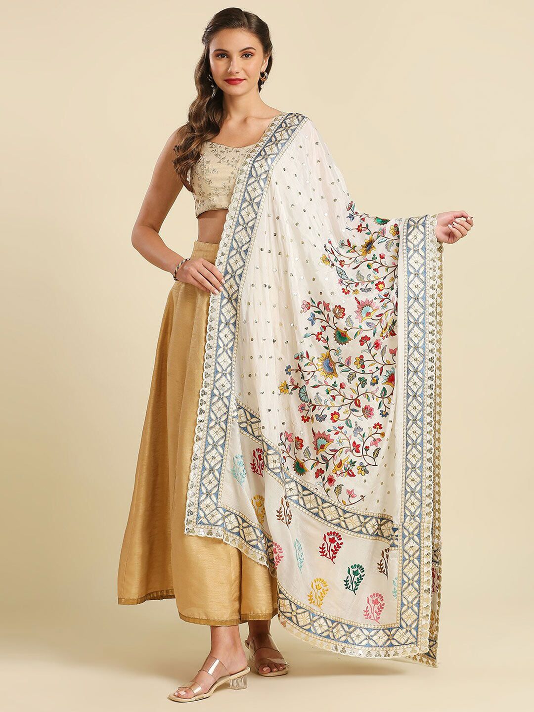 Dupatta Bazaar Floral Embroidered Dupatta with Zardozi-picture-47
