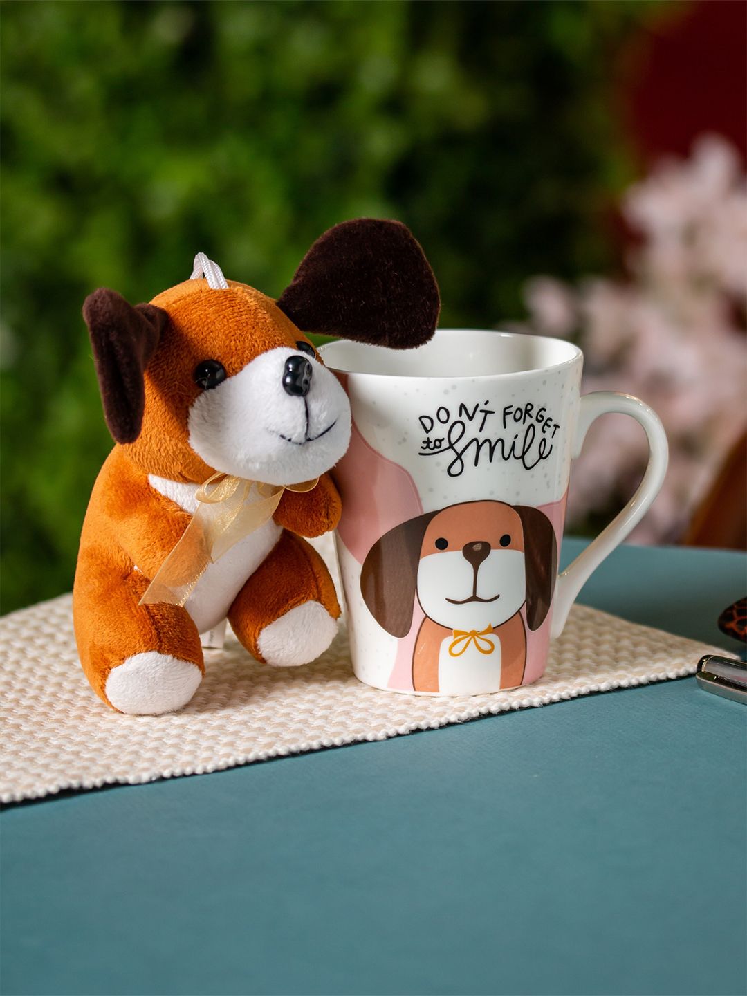 CLAY CRAFT White & Brown Printed Ceramic Glossy Mug With Toy 340 ML-picture-18