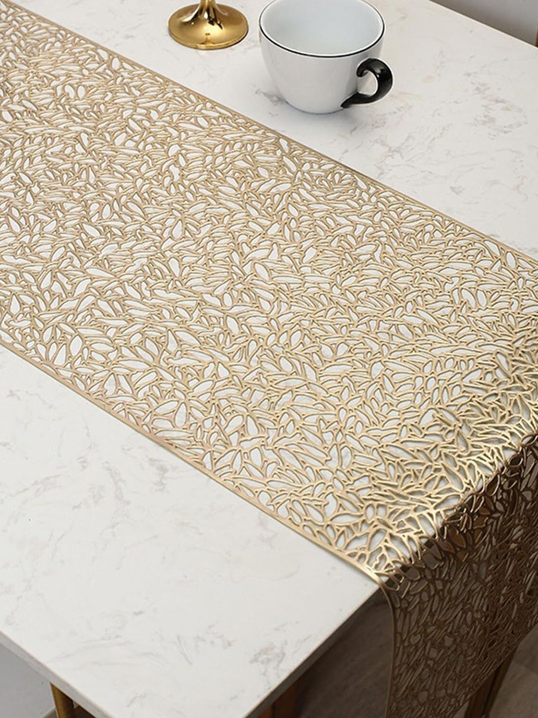 Dakshya Industries Gold Toned Long Jaal Table Runner-picture-57