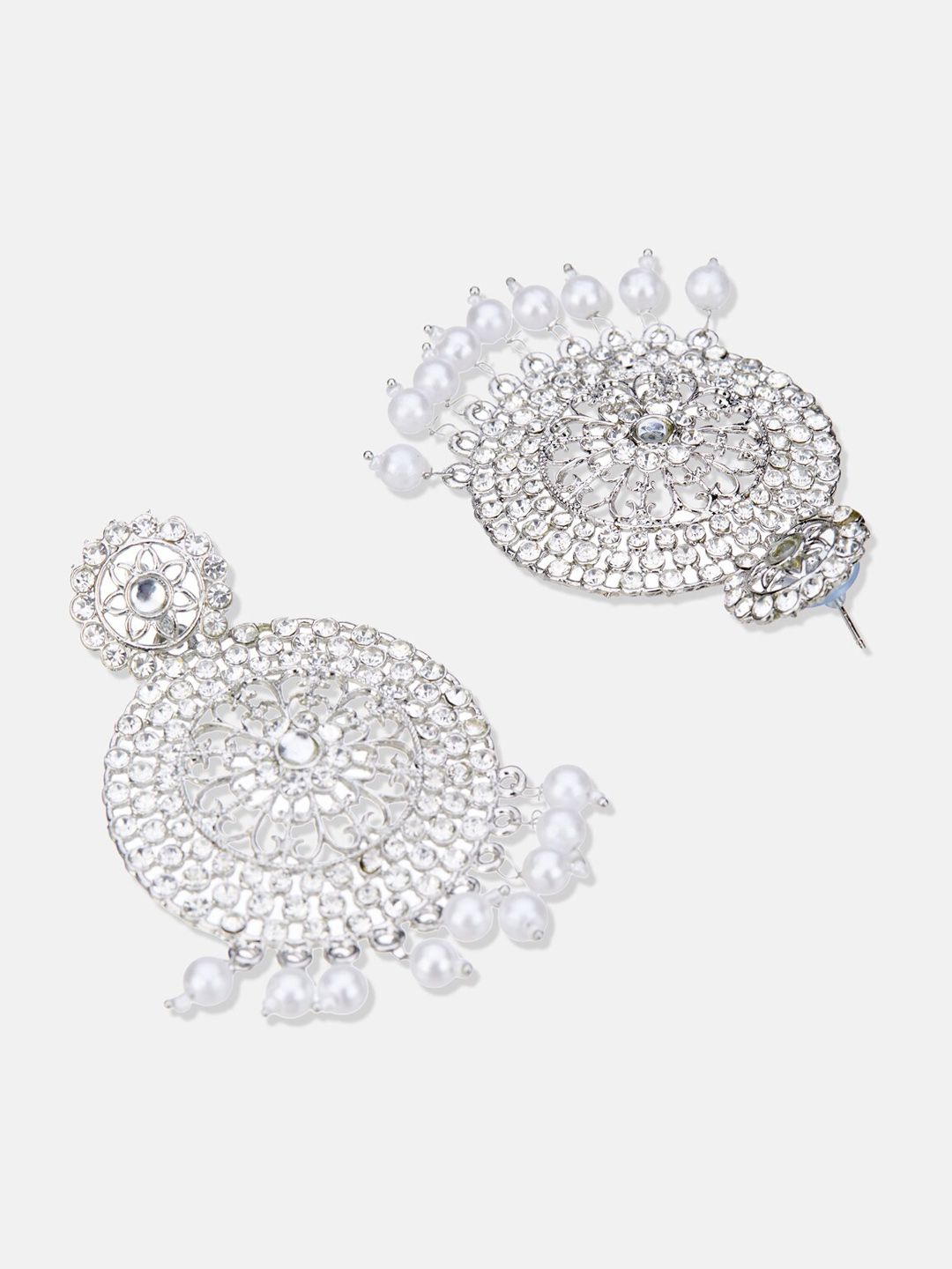 ATIBELLE Silver-Plated Studded And Beaded Contemporary Chandbalis