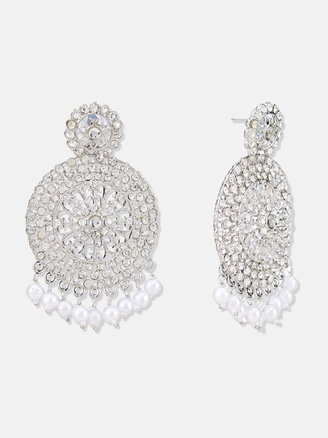 ATIBELLE Silver-Plated Studded And Beaded Contemporary Chandbalis