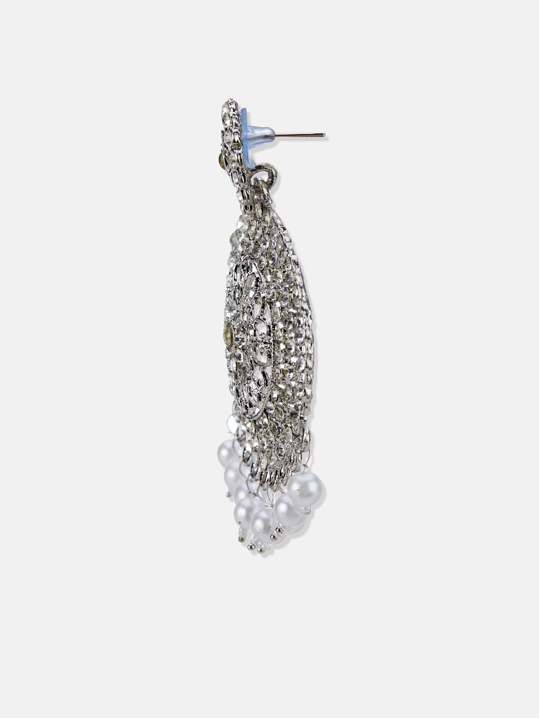 ATIBELLE Silver-Plated Studded And Beaded Contemporary Chandbalis