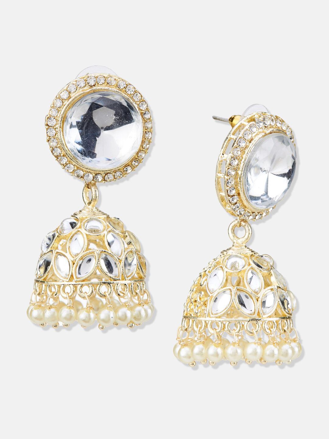 ATIBELLE Gold-Plated Kundan-Studded Dome Shaped Jhumkas