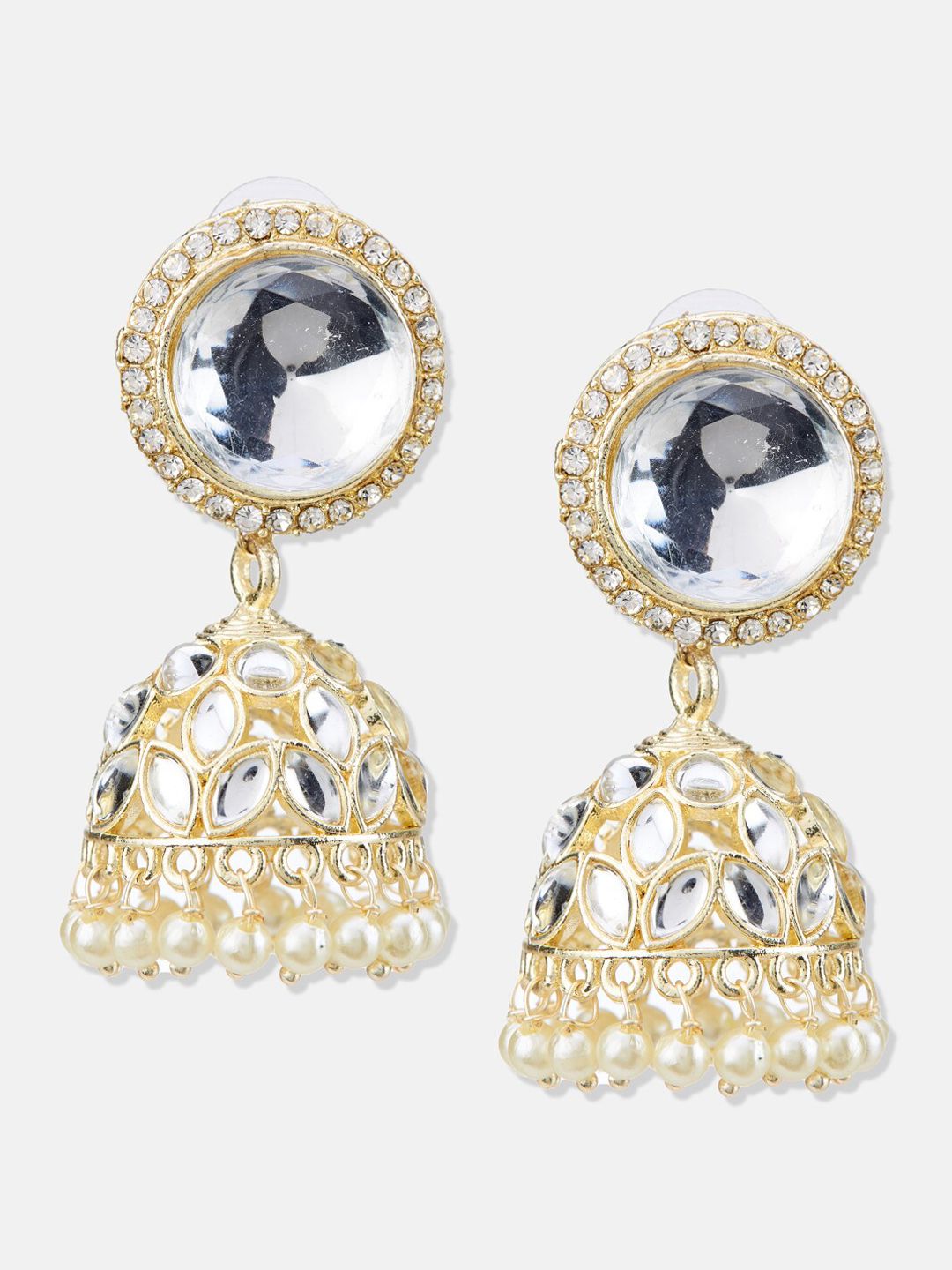 ATIBELLE Gold-Plated Kundan-Studded Dome Shaped Jhumkas