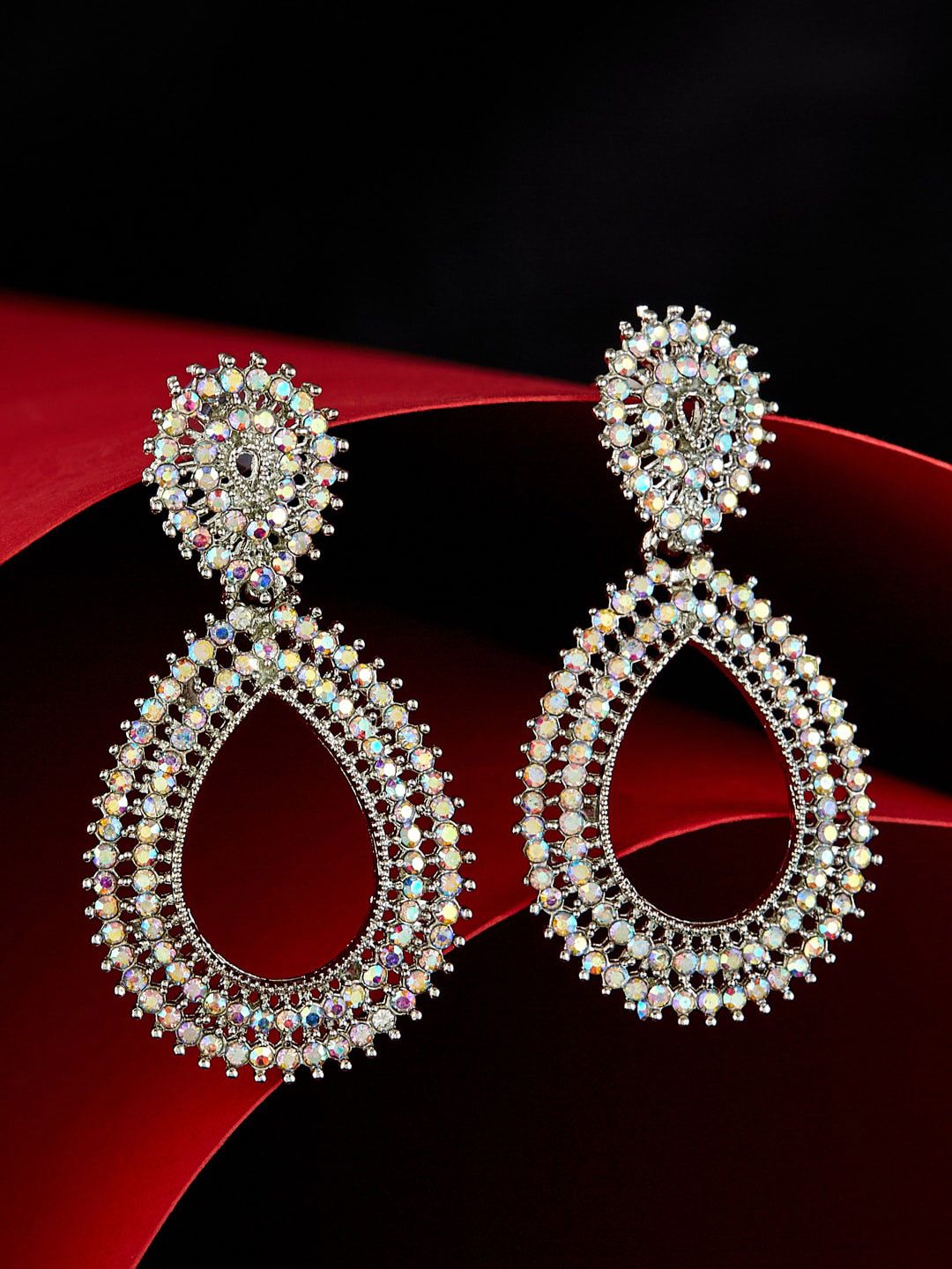 ATIBELLE Stone Studded Contemporary Drop Earrings