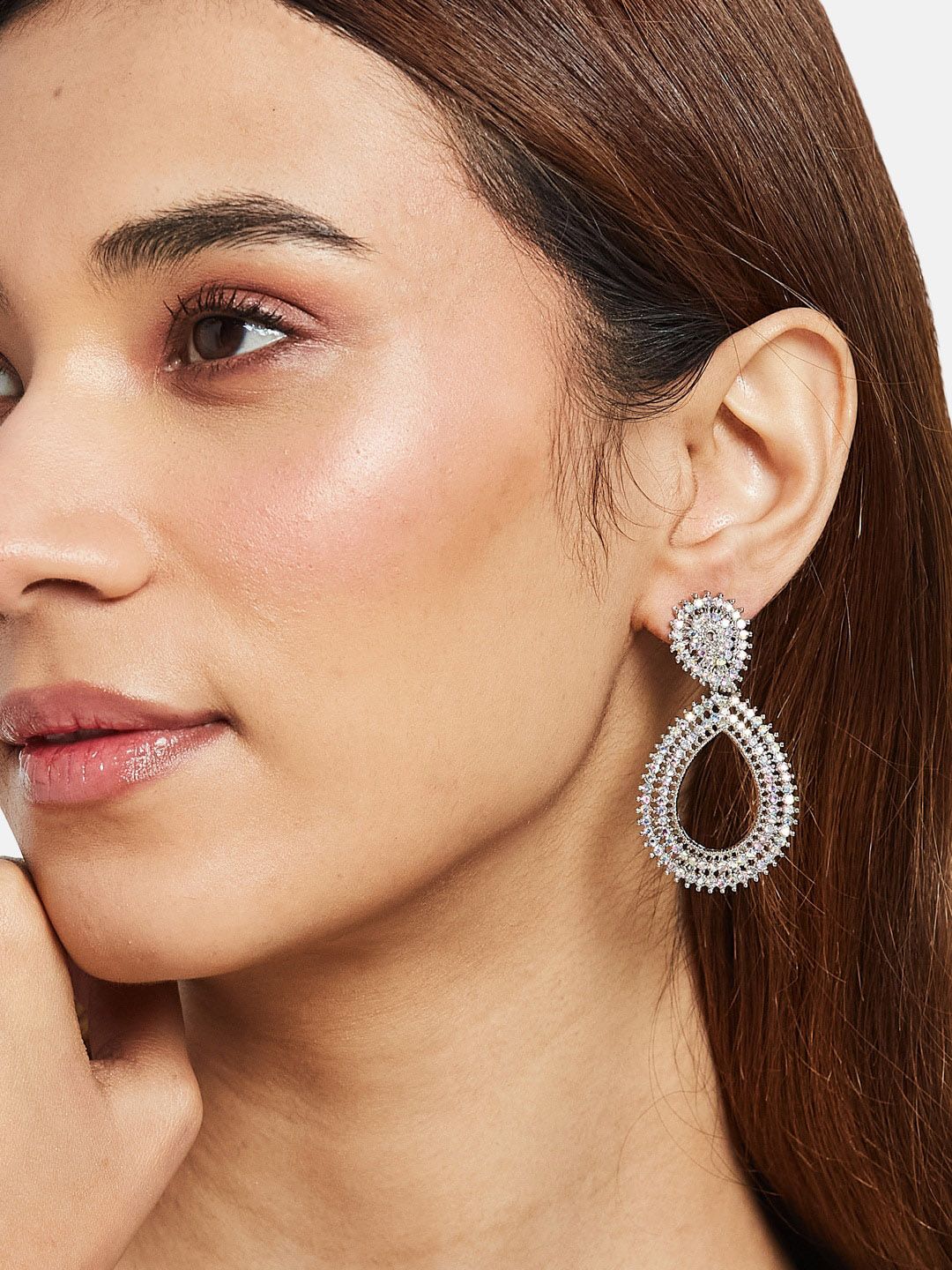 ATIBELLE Stone Studded Contemporary Drop Earrings