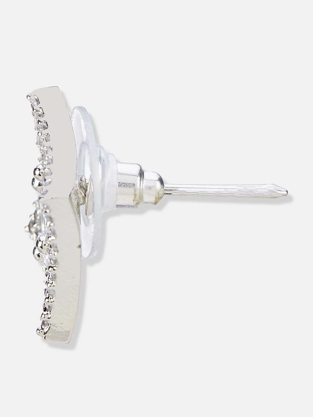 ATIBELLE Silver-Plated Cubic Zirconia-Studded Square Shaped Studs Earrings