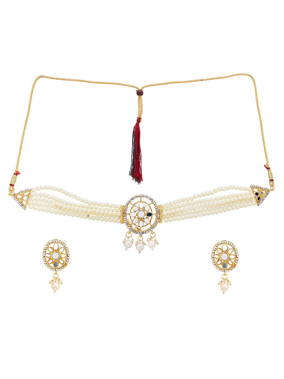 ATIBELLE Gold-Plated Pearl Studded & Beaded Jewellery Set