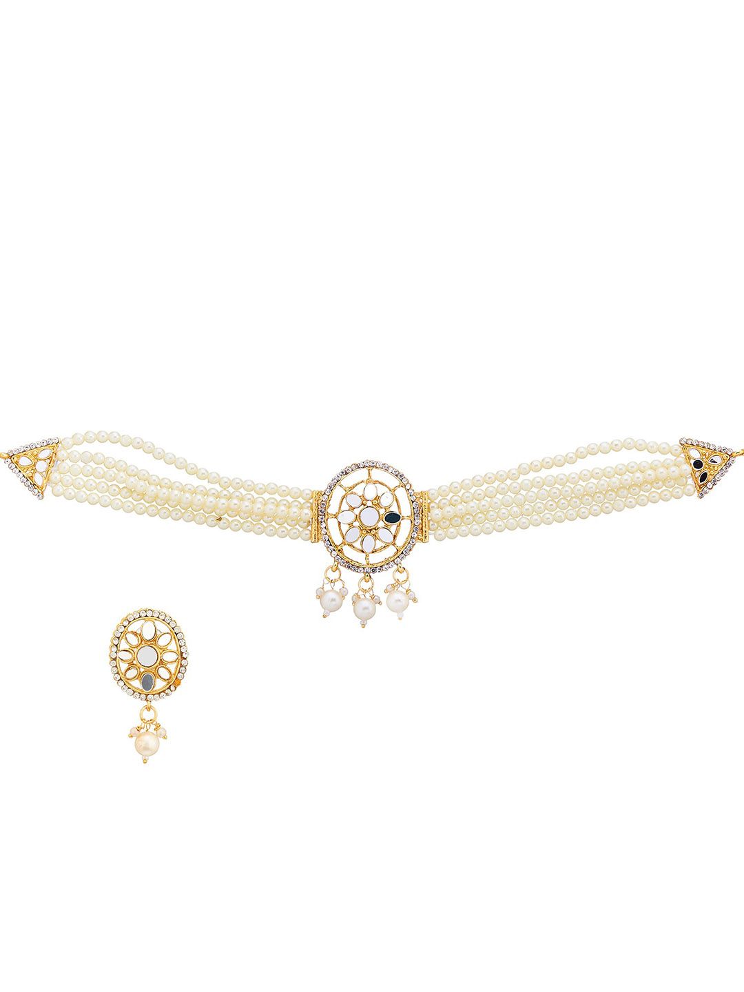 ATIBELLE Gold-Plated Pearl Studded & Beaded Jewellery Set