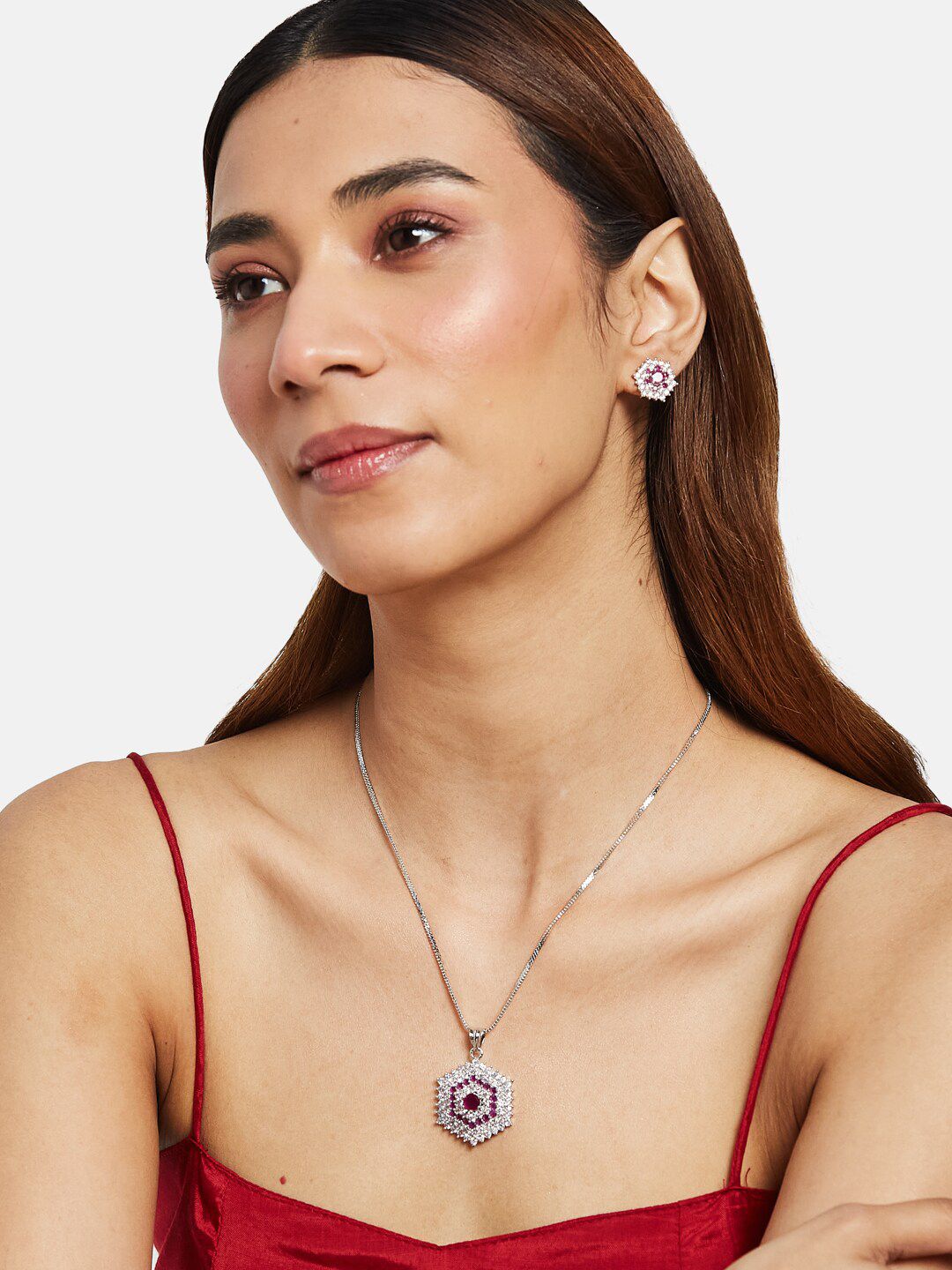 ATIBELLE Silver-Plated CZ Studded Jewellery Set