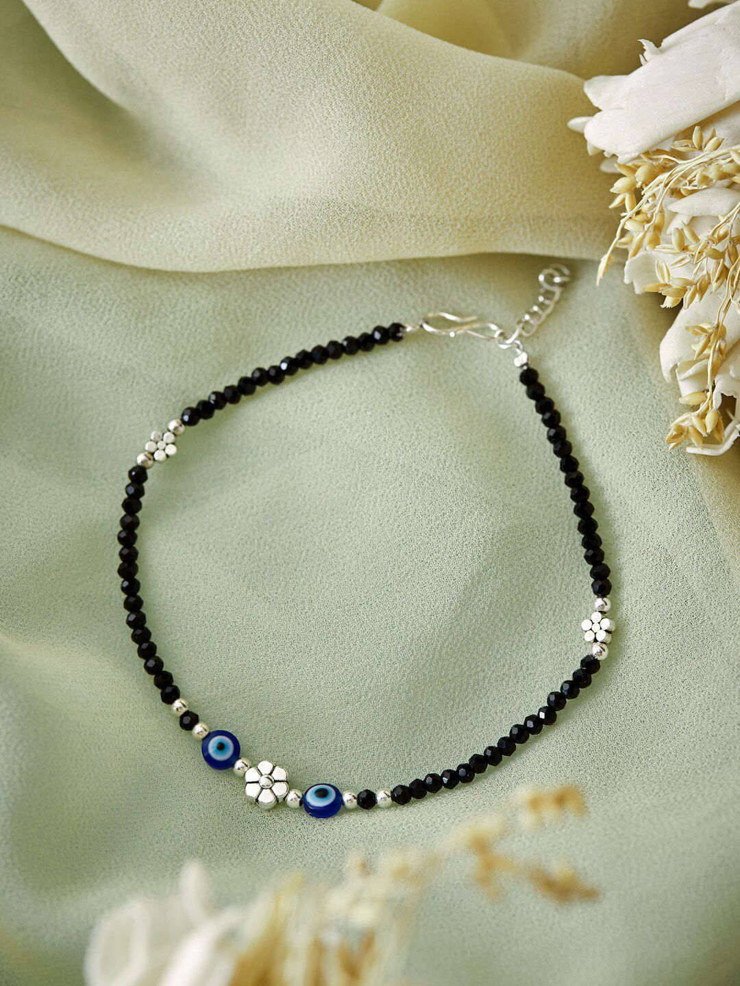 ATIBELLE Silver-Plated Evil-Eye Stone Studded Anklet